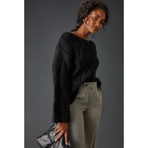 Anthropologie Maeve Black Oversized Cable Knit Sweater